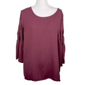 Time and Tru Burgundy Boho‎ Side Lace Up Flowy Top Size 2X